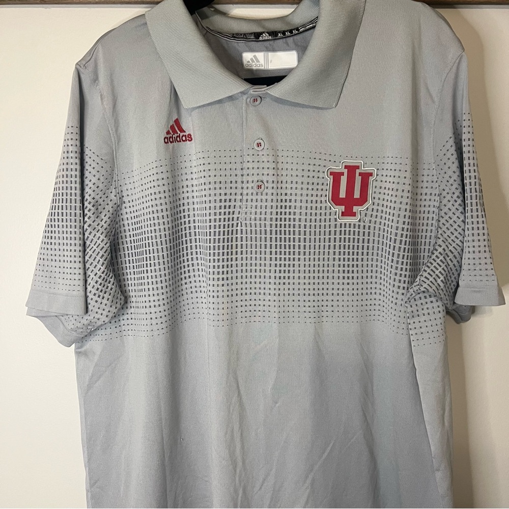 Adidas Light Gray Indiana Hoosier Polo with Red embroidered Accents size XL